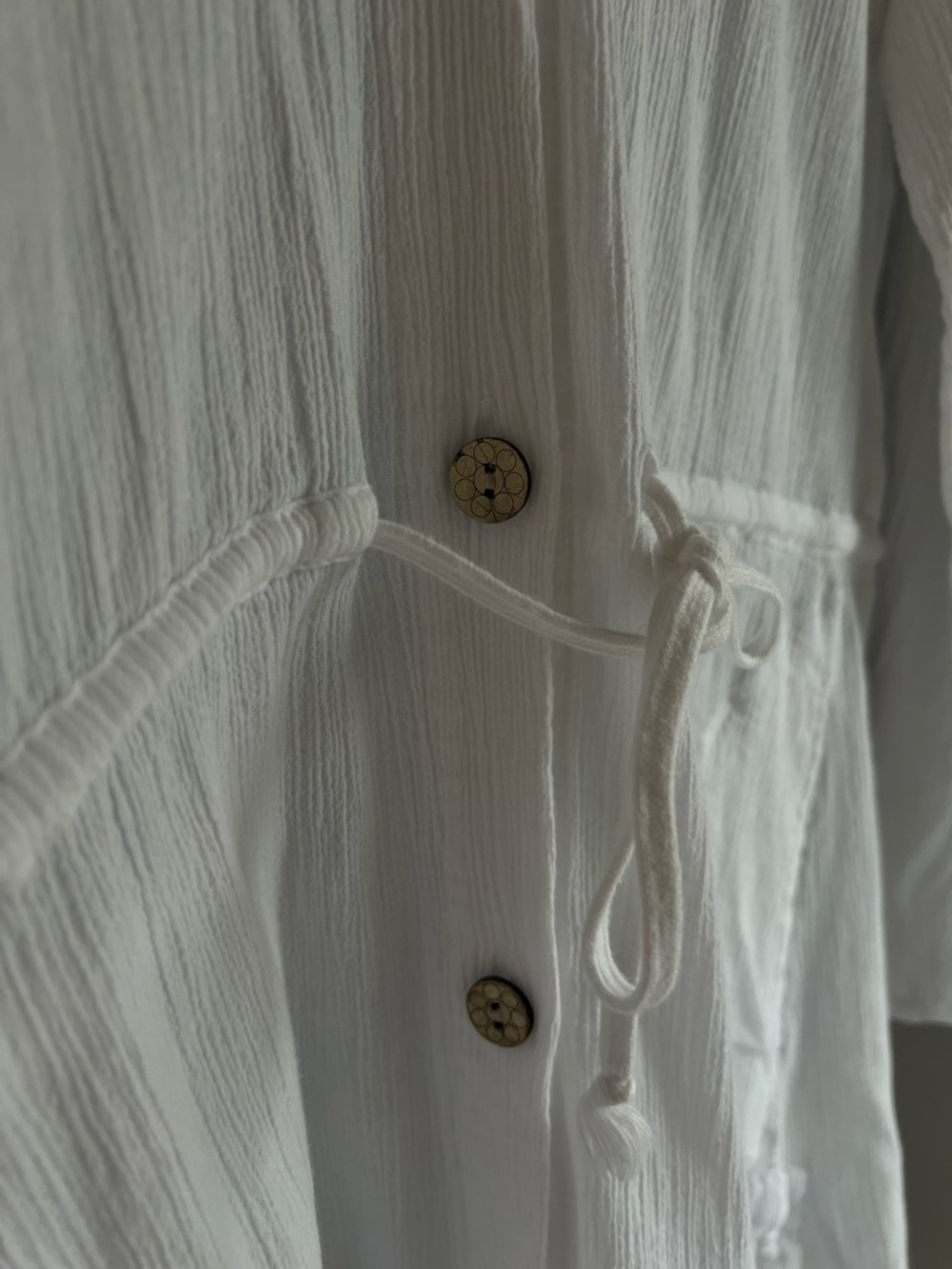 White 100% Cotton Gauze Hooded Tunic | Boho Beach Cover Up Large - Picture 3 of 6